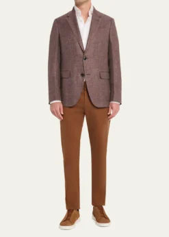 ZEGNAMen's Linen-Blend Grid Check Single-Breasted Sport Coat