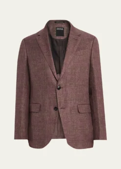 ZEGNAMen's Linen-Blend Grid Check Single-Breasted Sport Coat