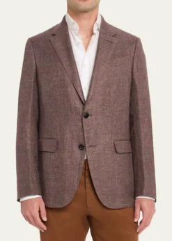 ZEGNAMen's Linen-Blend Grid Check Single-Breasted Sport Coat
