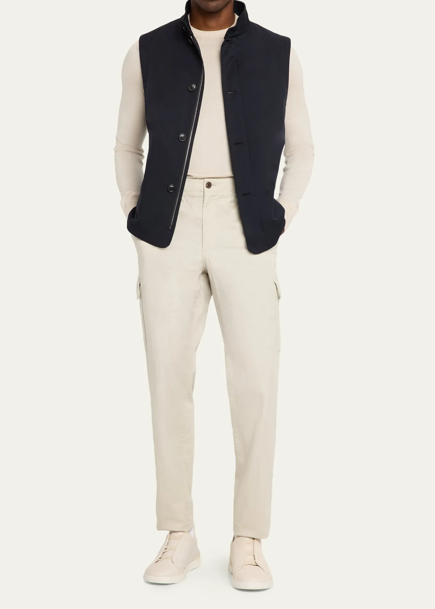 ZEGNAMen's Motorin Stand Collar Button-Front Vest