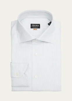 ZEGNAMen's Narrow Stripe Centoventimila Cotton Dress Shirt