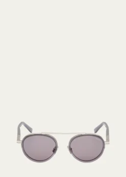 ZEGNAMen's ORIZZONTE II Metal-Acetate Round Sunglasses