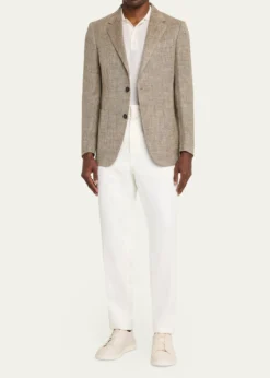 ZEGNAMen's Silk and Linen Herringbone Single-Breasted Sport Coat
