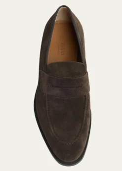 ZEGNAMen's Suede Rubber-Sole Penny Loafers