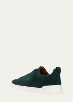 ZEGNAMen's Suede Triple Stitch Slip-On Sneakers