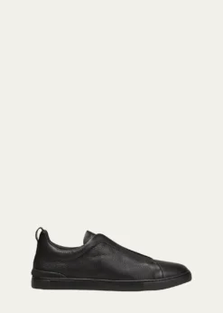 ZEGNAMen's Triple Stitch Deerskin Leather Sneakers