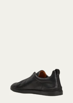 ZEGNAMen's Triple Stitch Deerskin Leather Sneakers