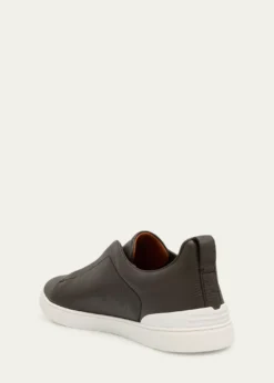 ZEGNAMen's Triple Stitch Deerskin Leather Sneakers