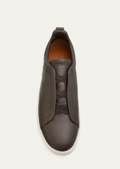 ZEGNAMen's Triple Stitch Deerskin Leather Sneakers