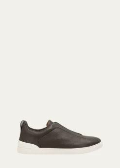 ZEGNAMen's Triple Stitch Deerskin Leather Sneakers