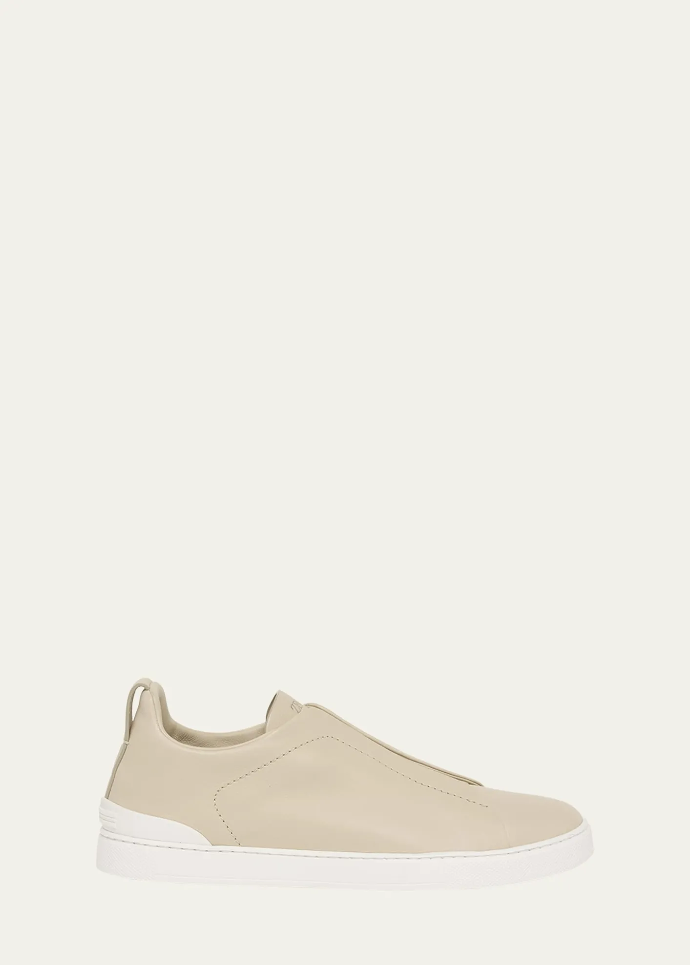 ZEGNAMen's Triple Stitch Deerskin Leather Slip-On Sneakers