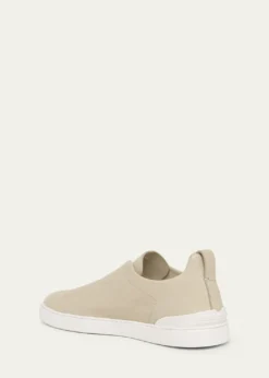 ZEGNAMen's Triple Stitch Deerskin Leather Slip-On Sneakers