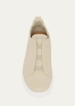 ZEGNAMen's Triple Stitch Deerskin Leather Slip-On Sneakers