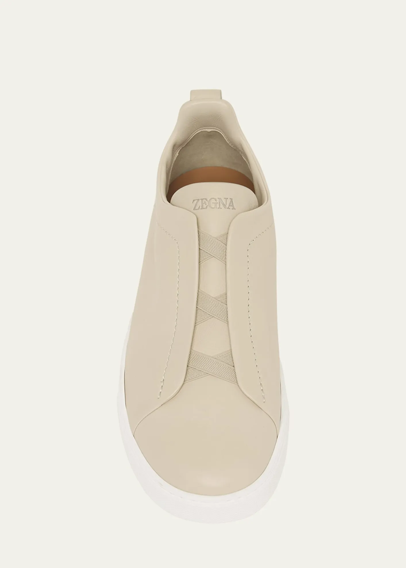 ZEGNAMen's Triple Stitch Deerskin Leather Slip-On Sneakers