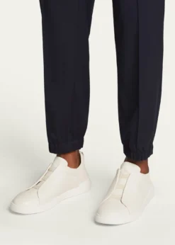ZEGNAMen's Triple Stitch Deerskin Leather Sneakers