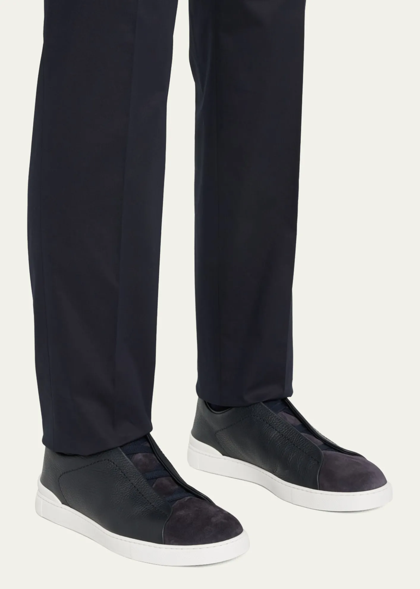 ZEGNAMen's Triple Stitch Leather and Suede Sneakers