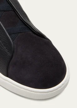 ZEGNAMen's Triple Stitch Leather and Suede Sneakers