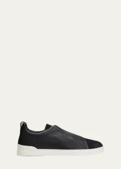ZEGNAMen's Triple Stitch Leather and Suede Sneakers