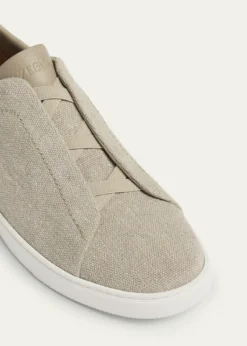 ZEGNAMen's Triple Stitch Linen Slip-On Sneakers