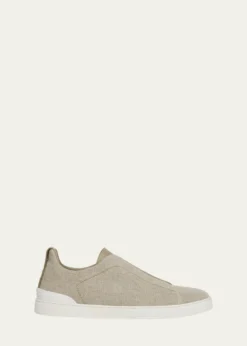 ZEGNAMen's Triple Stitch Linen Slip-On Sneakers