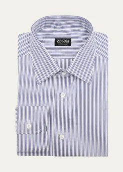 ZEGNAMen's Trofeo Comfort Cotton Stripe Point Collar Dress Shirt