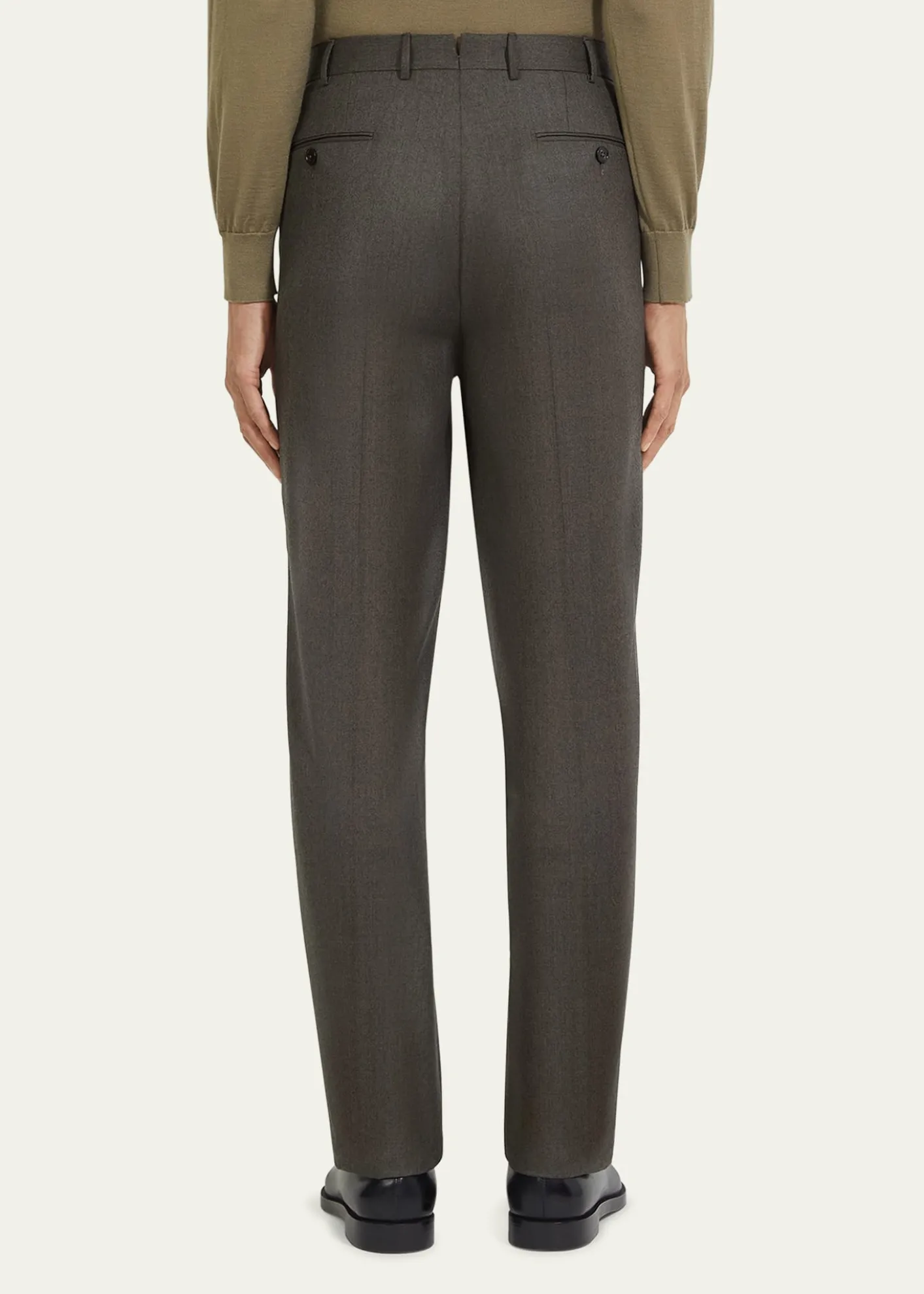 ZEGNAMen's Wool Flannel Flat-Front Trousers