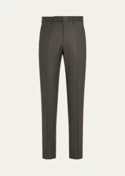 ZEGNAMen's Wool Flannel Flat-Front Trousers