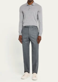 ZEGNAMen's Wool Flannel Flat-Front Trousers