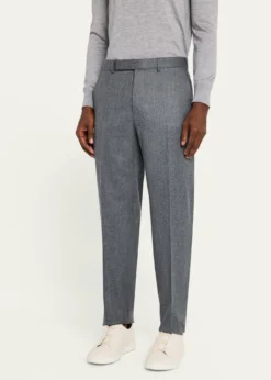ZEGNAMen's Wool Flannel Flat-Front Trousers