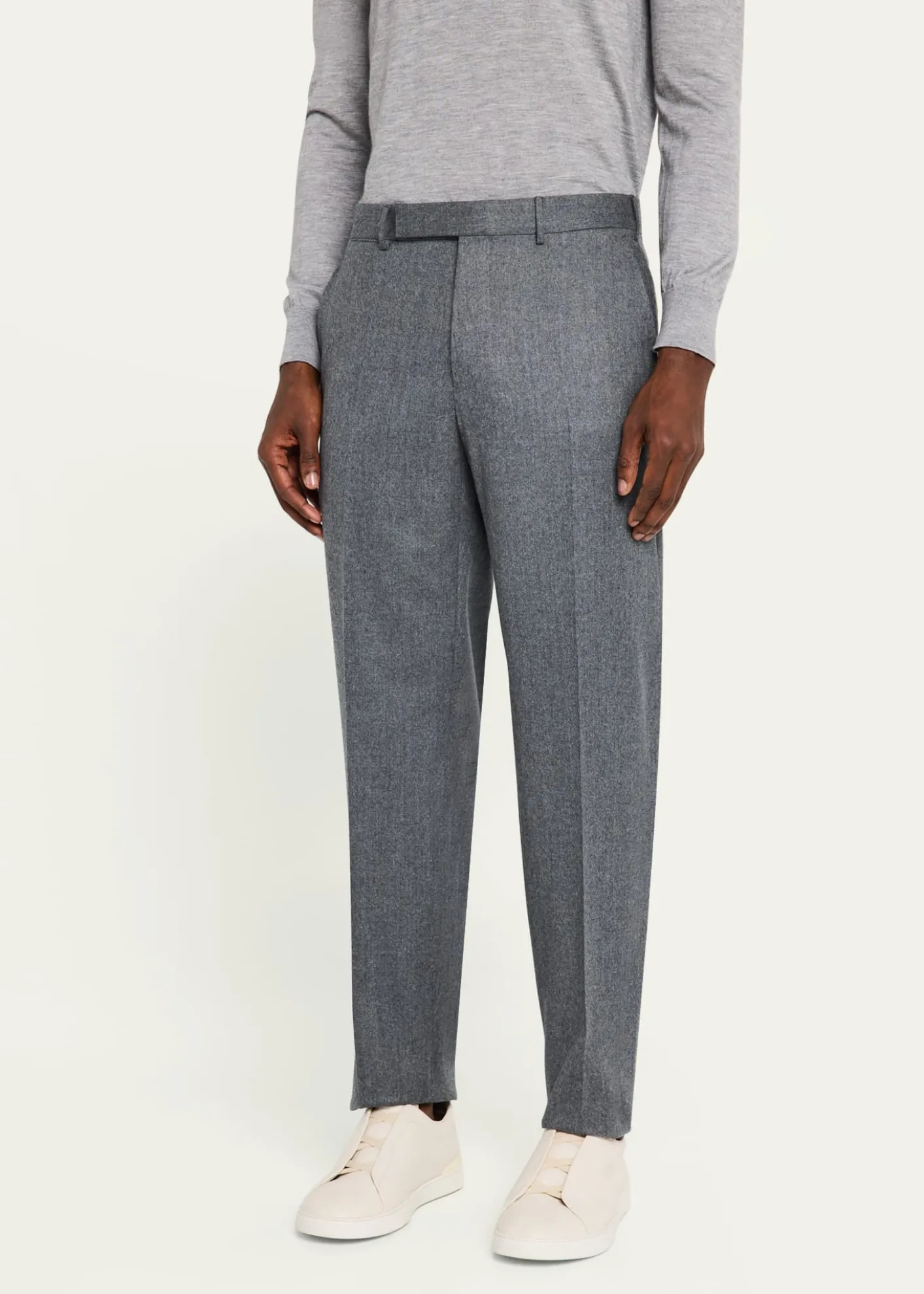 ZEGNAMen's Wool Flannel Flat-Front Trousers