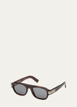 ZEGNA52mm Acetate Round Sunglasses