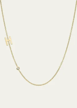 Zoe Lev Jewelry14k Gold Asymmetrical Initial and Bezel Diamond Necklace