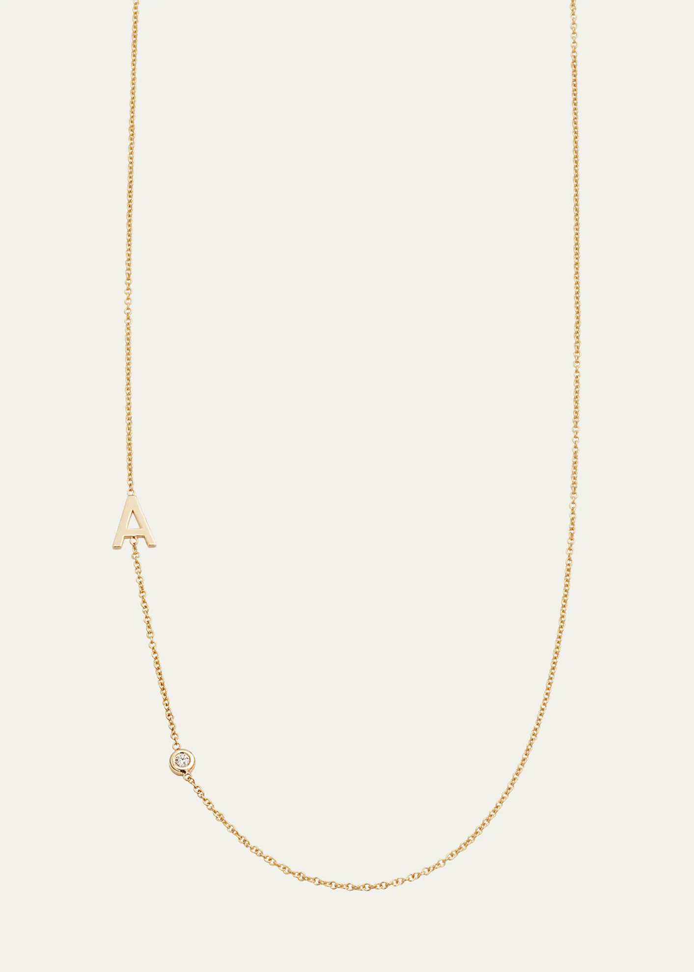 Zoe Lev Jewelry14K Gold Asymmetrical Initial and Bezel Diamond Necklace, 16-18"L