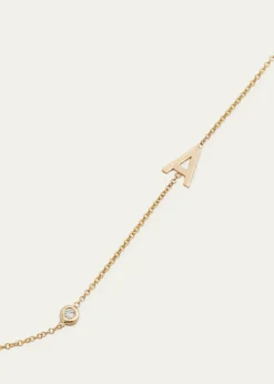 Zoe Lev Jewelry14K Gold Asymmetrical Initial and Bezel Diamond Necklace, 16-18