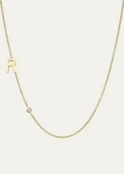 Zoe Lev Jewelry14k Gold Asymmetrical Initial and Bezel Diamond Necklace
