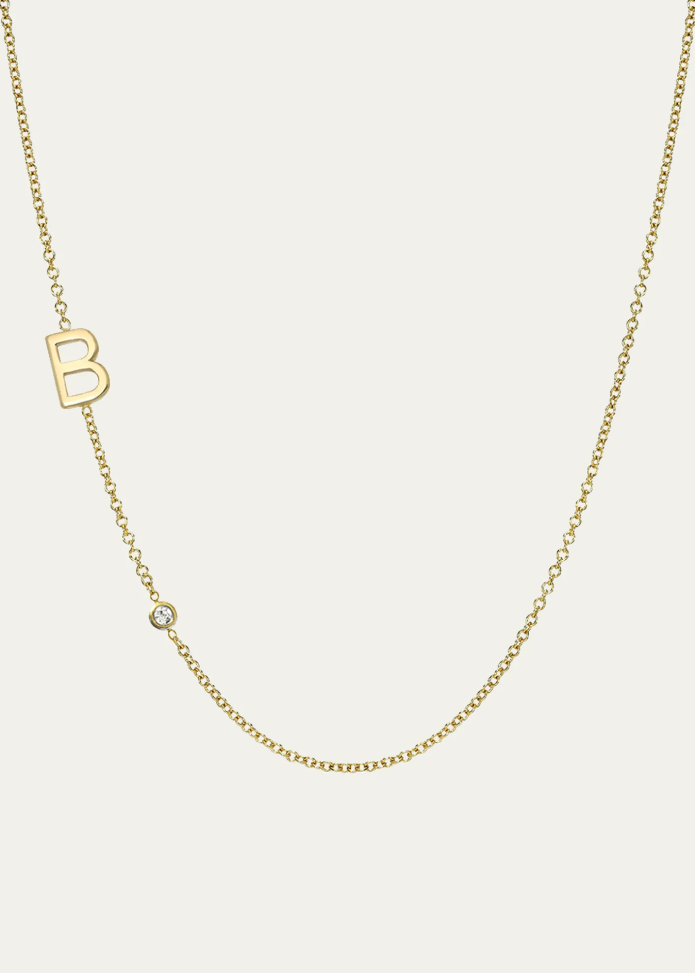 Zoe Lev Jewelry14K Gold Asymmetrical Initial and Bezel Diamond Necklace, 16-18"L