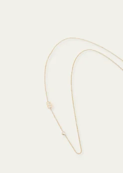 Zoe Lev Jewelry14K Gold Asymmetrical Initial and Bezel Diamond Necklace, 16-18"L