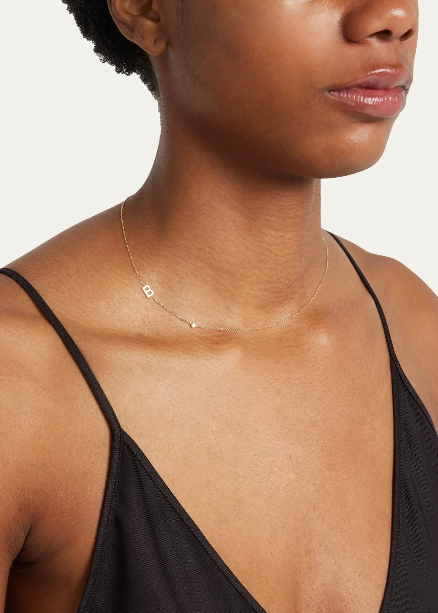 Zoe Lev Jewelry14K Gold Asymmetrical Initial and Bezel Diamond Necklace, 16-18"L