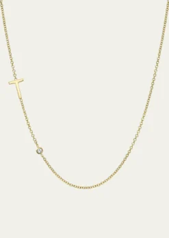 Zoe Lev Jewelry14k Gold Asymmetrical Initial and Bezel Diamond Necklace