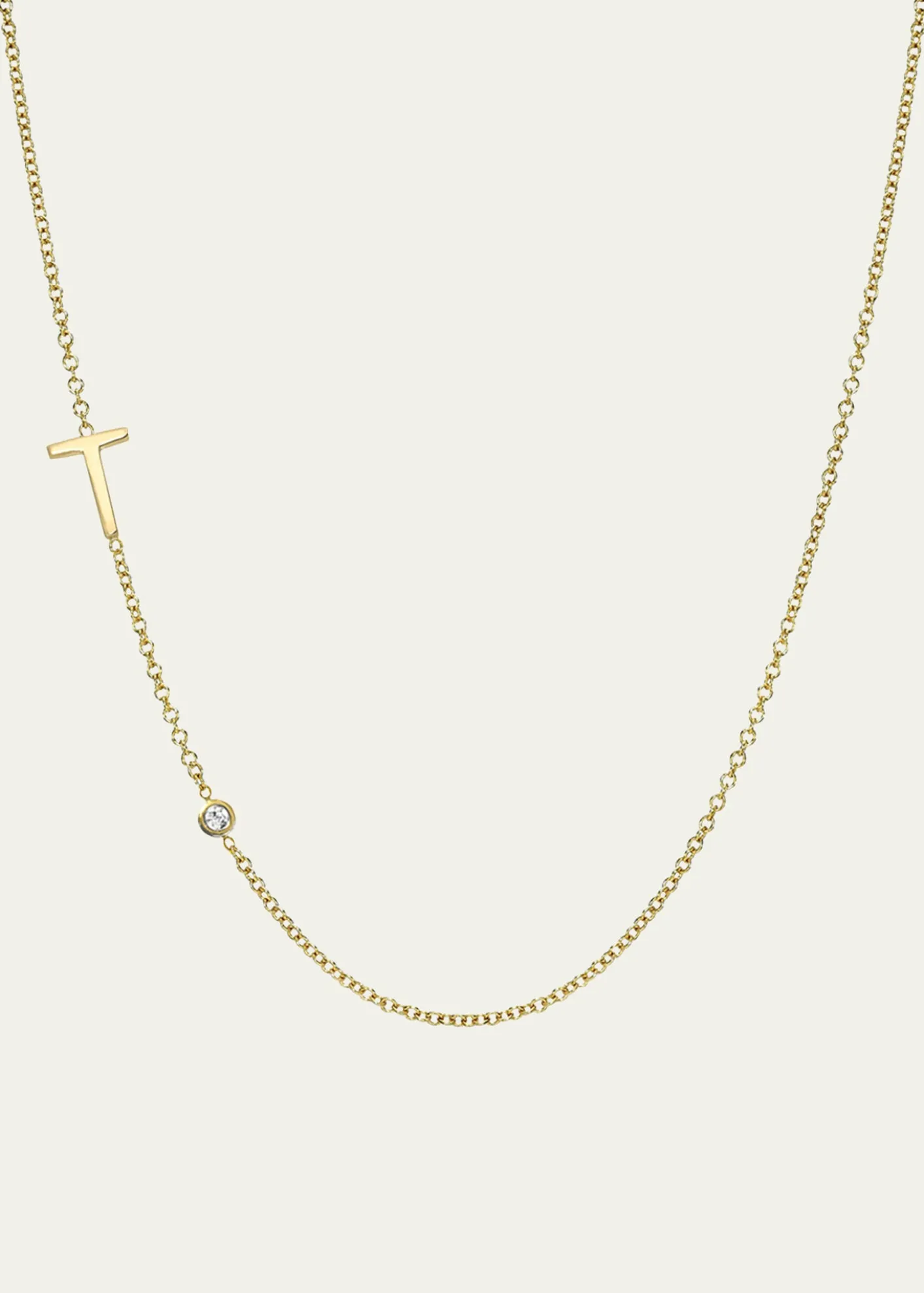 Zoe Lev Jewelry14k Gold Asymmetrical Initial and Bezel Diamond Necklace
