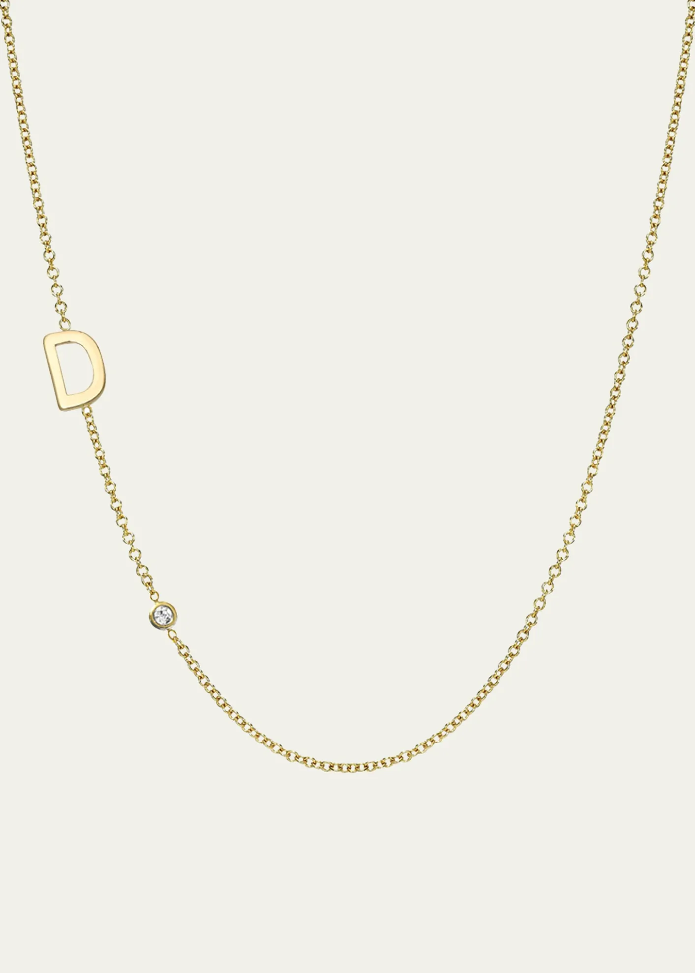 Zoe Lev Jewelry14k Gold Asymmetrical Initial and Bezel Diamond Necklace