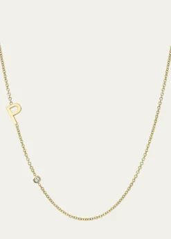 Zoe Lev Jewelry14k Gold Asymmetrical Initial and Bezel Diamond Necklace