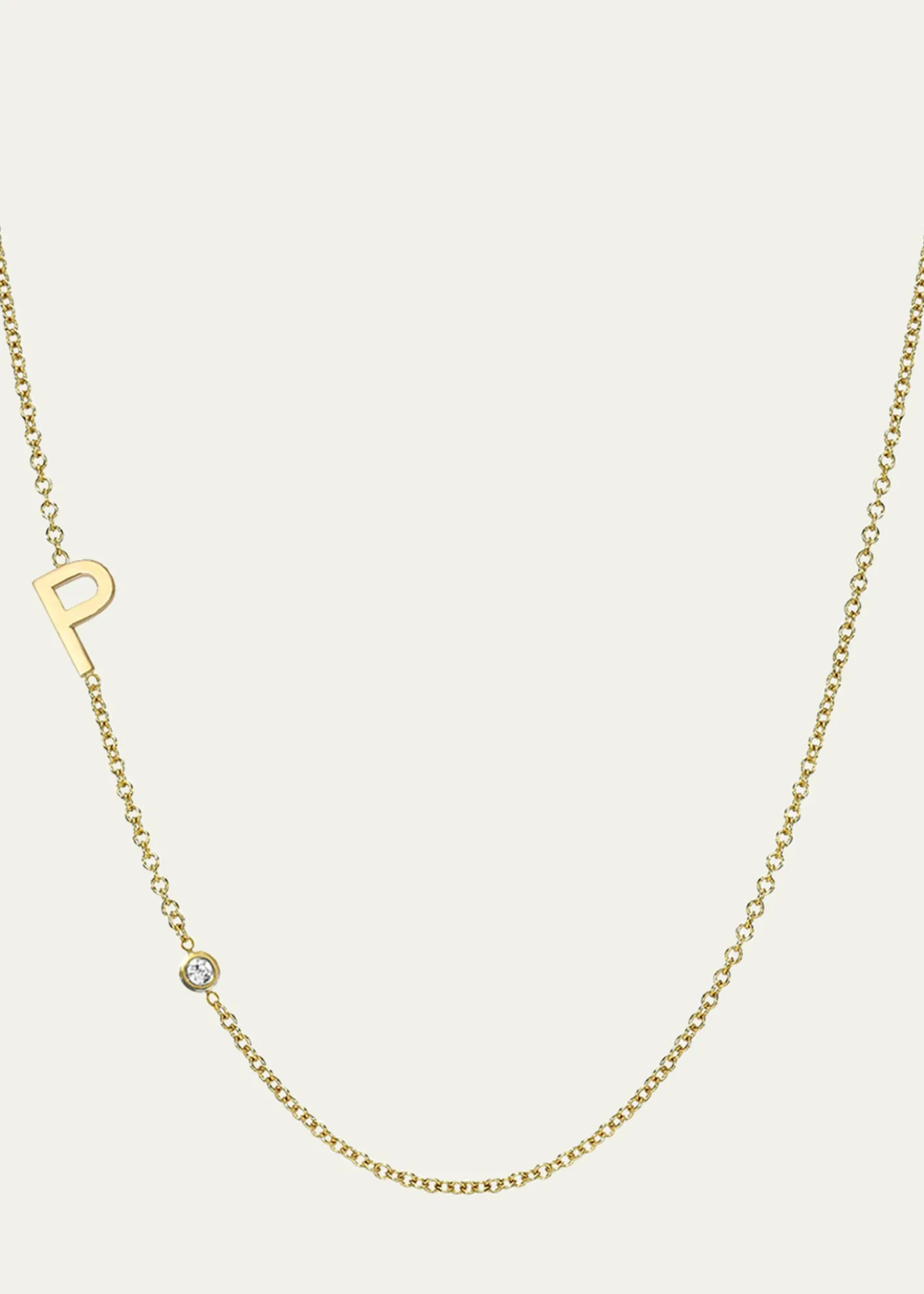 Zoe Lev Jewelry14k Gold Asymmetrical Initial and Bezel Diamond Necklace