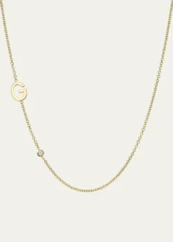 Zoe Lev Jewelry14k Gold Asymmetrical Initial and Bezel Diamond Necklace