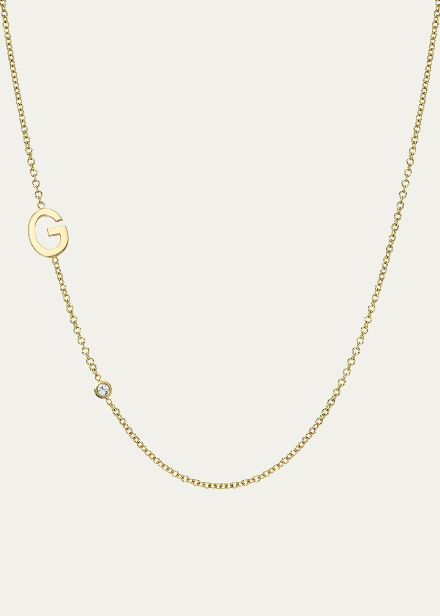 Zoe Lev Jewelry14k Gold Asymmetrical Initial and Bezel Diamond Necklace