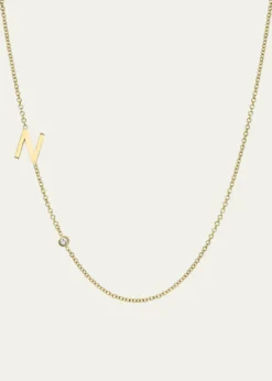 Zoe Lev Jewelry14k Gold Asymmetrical Initial and Bezel Diamond Necklace