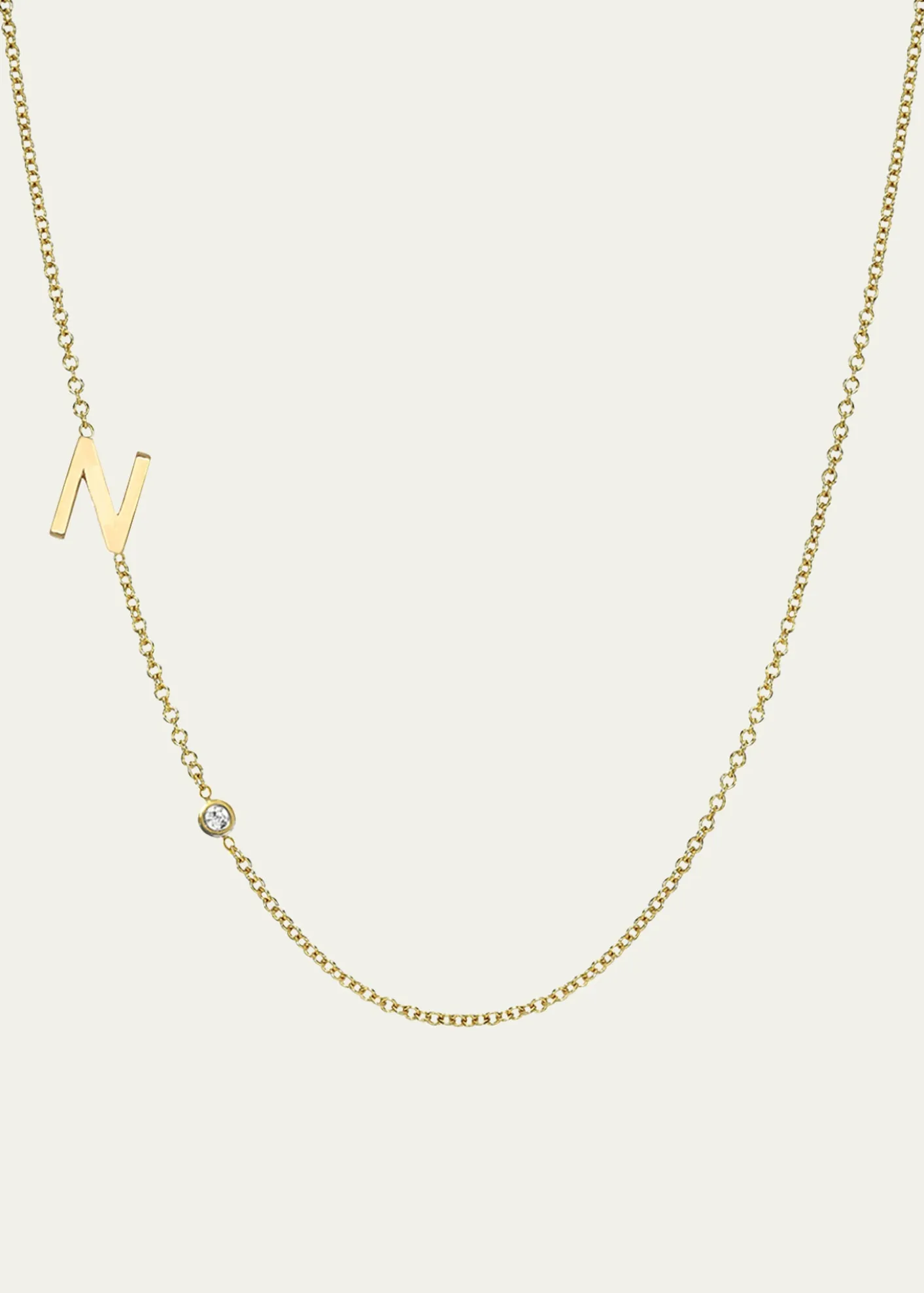 Zoe Lev Jewelry14k Gold Asymmetrical Initial and Bezel Diamond Necklace