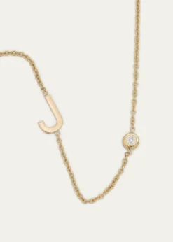 Zoe Lev Jewelry14k Gold Asymmetrical Initial and Bezel Diamond Necklace