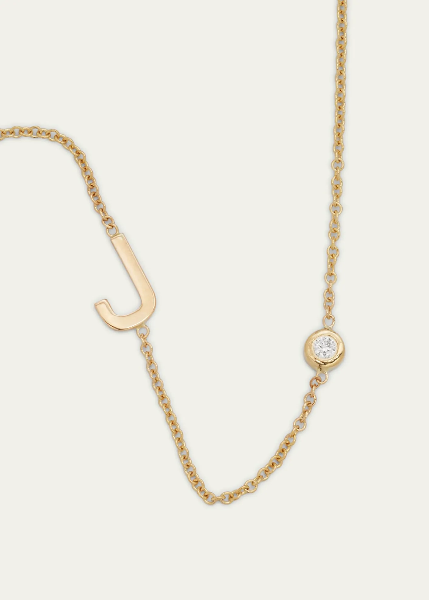 Zoe Lev Jewelry14k Gold Asymmetrical Initial and Bezel Diamond Necklace