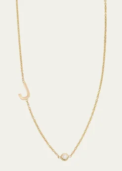 Zoe Lev Jewelry14k Gold Asymmetrical Initial and Bezel Diamond Necklace